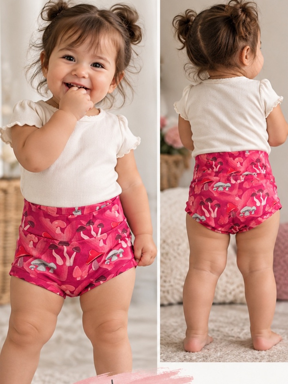 Pink Mushroom Print baby bummies / shorts 12-18m Shorts